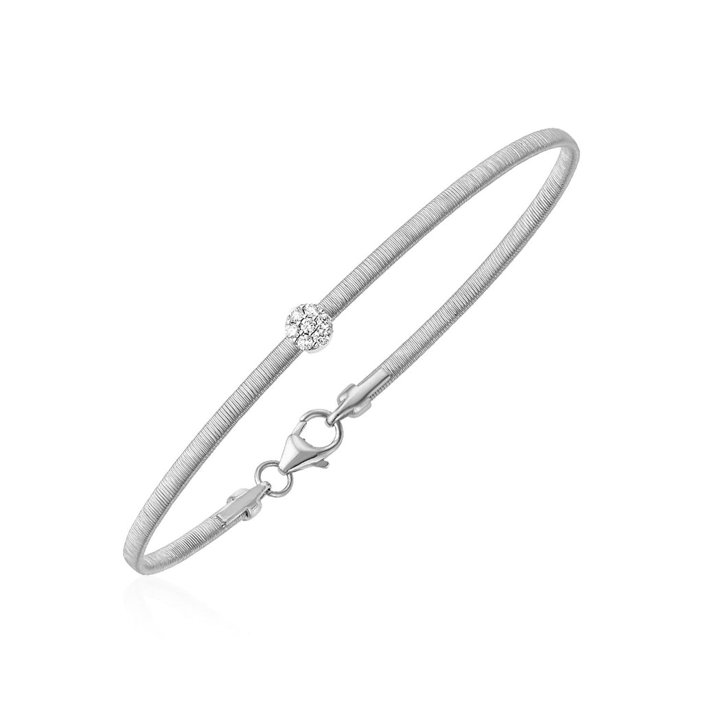 White Gold 14k Bangle with Brushed Texture and Diamonds