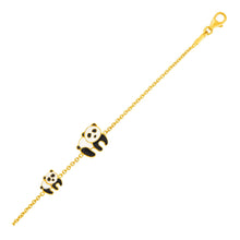 Load image into Gallery viewer, Yellow Gold 14k Childrens Bracelet with Enameled Panda Bears