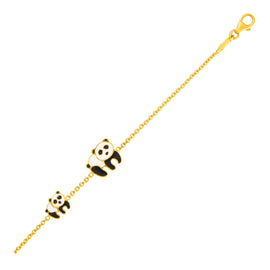 Yellow Gold 14k Childrens Bracelet with Enameled Panda Bears