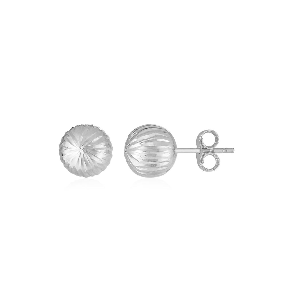 White Gold 14k Ball with Linear Texture Earrings