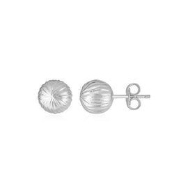 White Gold 14k Ball with Linear Texture Earrings