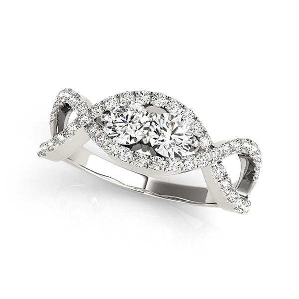 White Gold 14k Split Shank Infinity Two Stone Round Diamond Ring