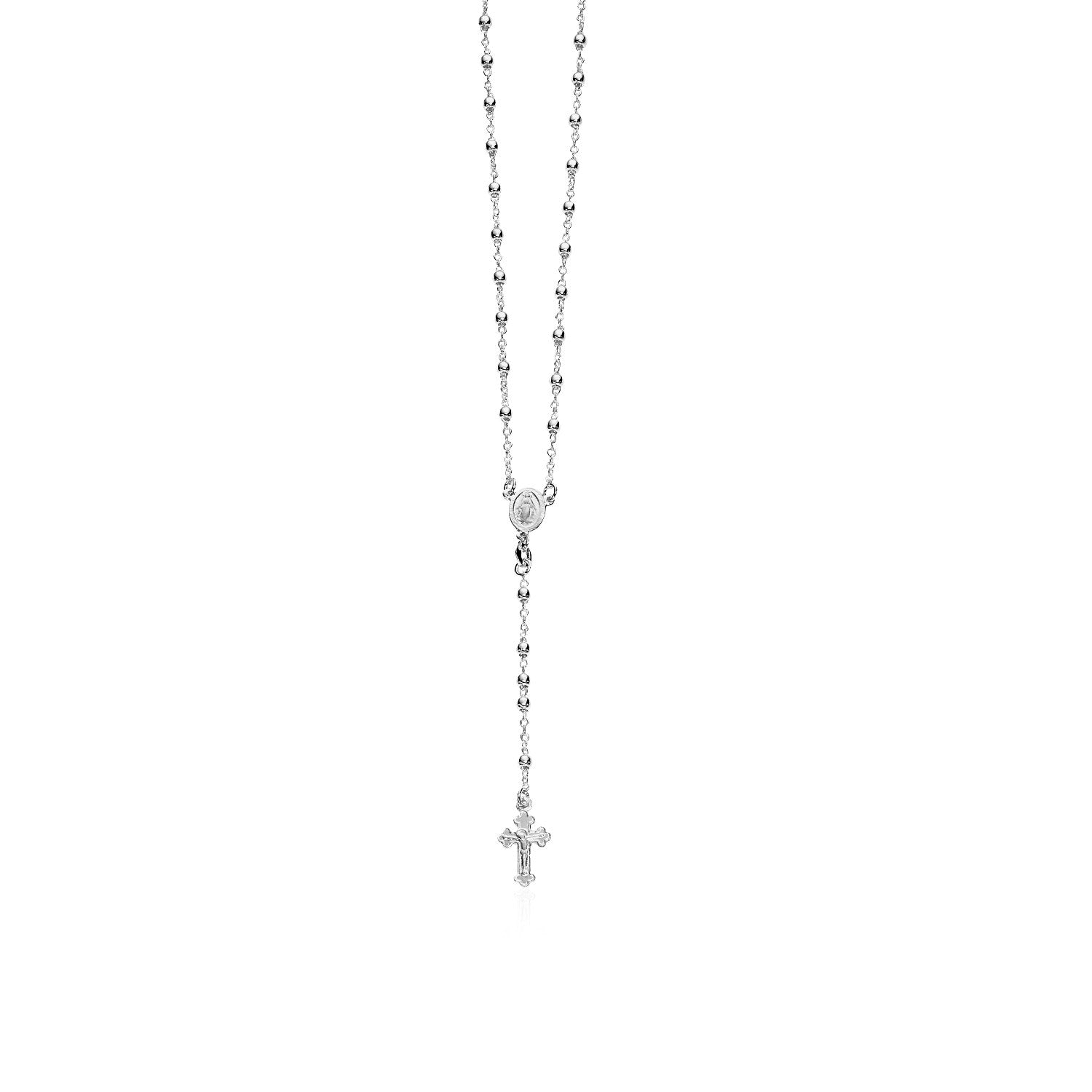 Sterling Silver Fine Rosary Chain and Bead Women's Religious Motif Necklace