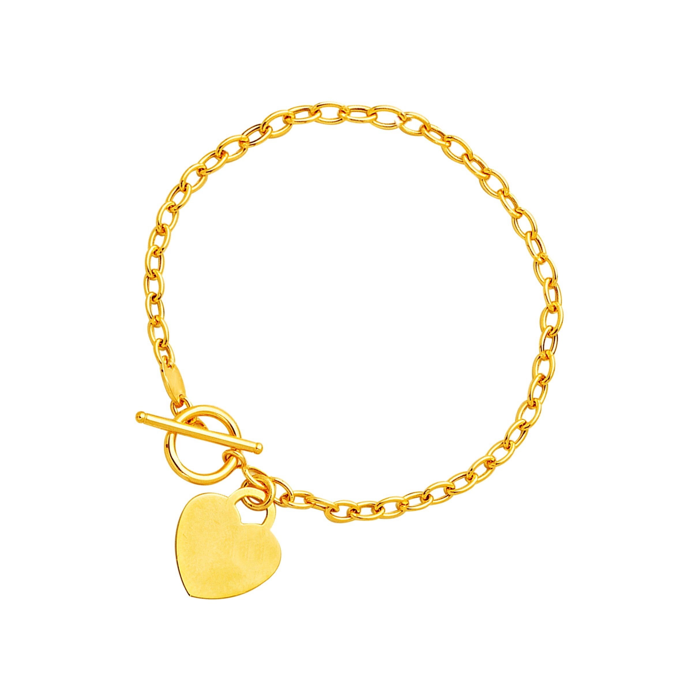 Yellow Gold 14k Toggle Women's Bracelet with Heart Charm for Any Ocassions