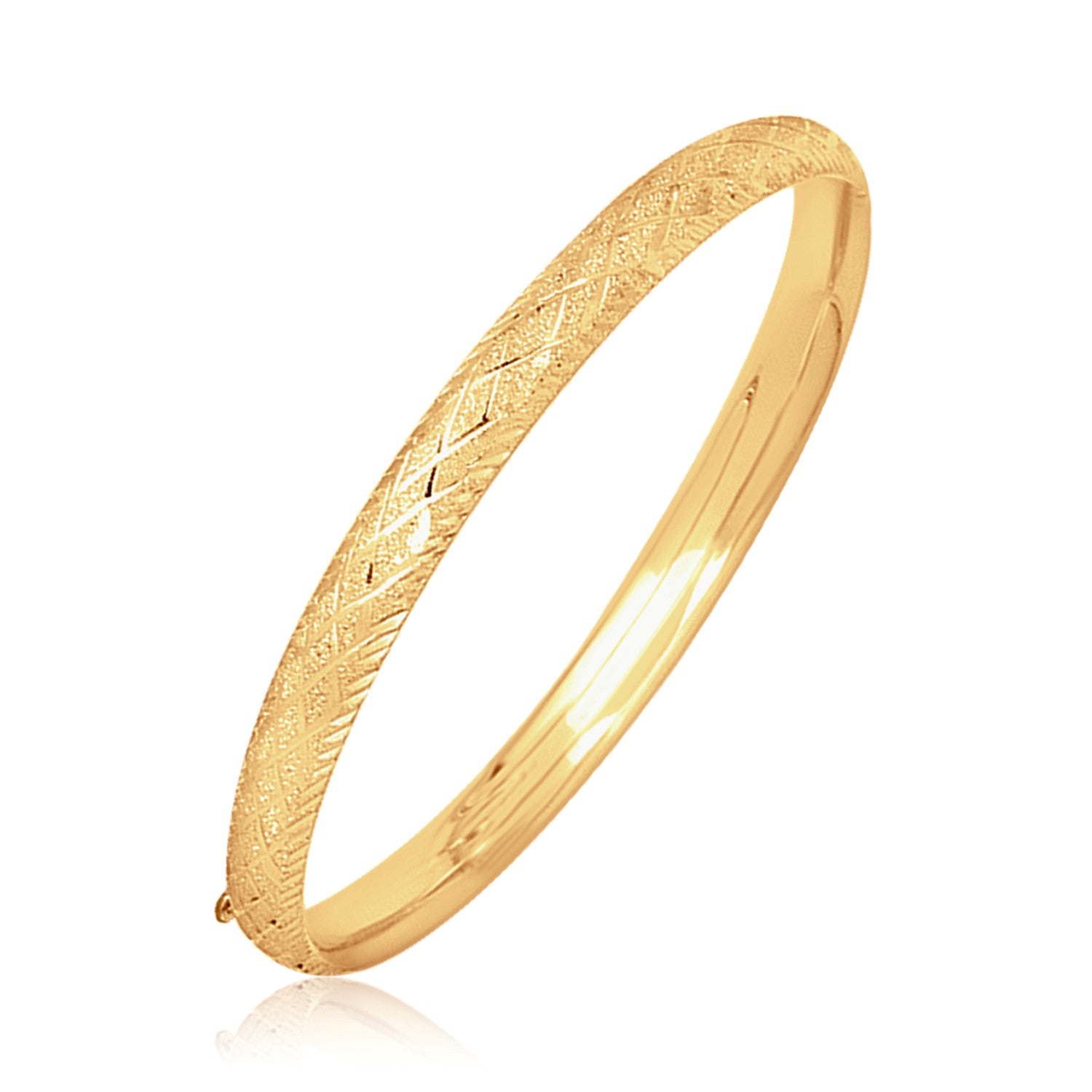 Yellow Gold Diamond 14k 6.0 mm Carved Bangle