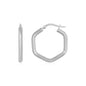 White Gold 14k Shiny Hexagon Hoop Earrings in Hinged Snap Back