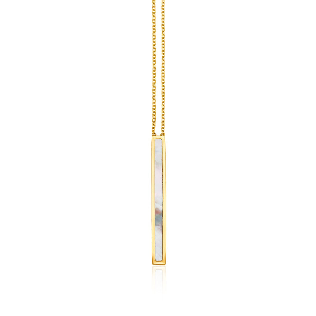 Yellow Gold 14k Women's Bar Necklace with Mother of Pearl