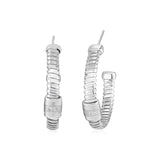 Sterling Silver Serpentine Style Hoop Earrings with Cubic Zirconia in Pushback Clasps
