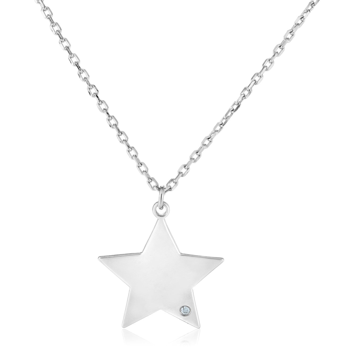 Sterling Silver 18 inch Women's Necklace with Star Pendant with Diamonds