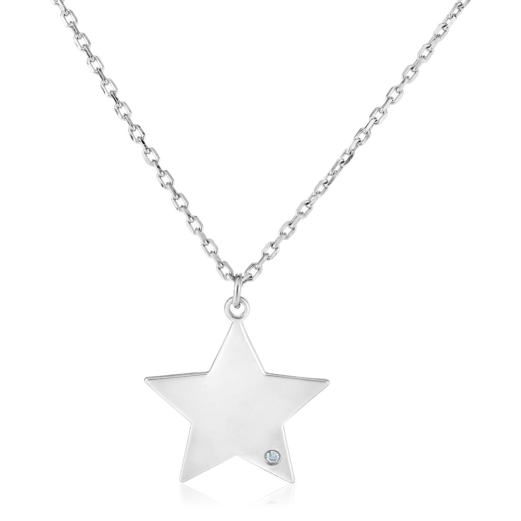 Sterling Silver 18 inch Women's Necklace with Star Pendant with Diamonds