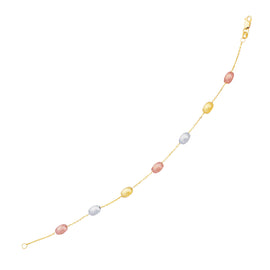 Tri-Color Gold 14k Textured Pebble Stationed Women's Fancy Bracelet
