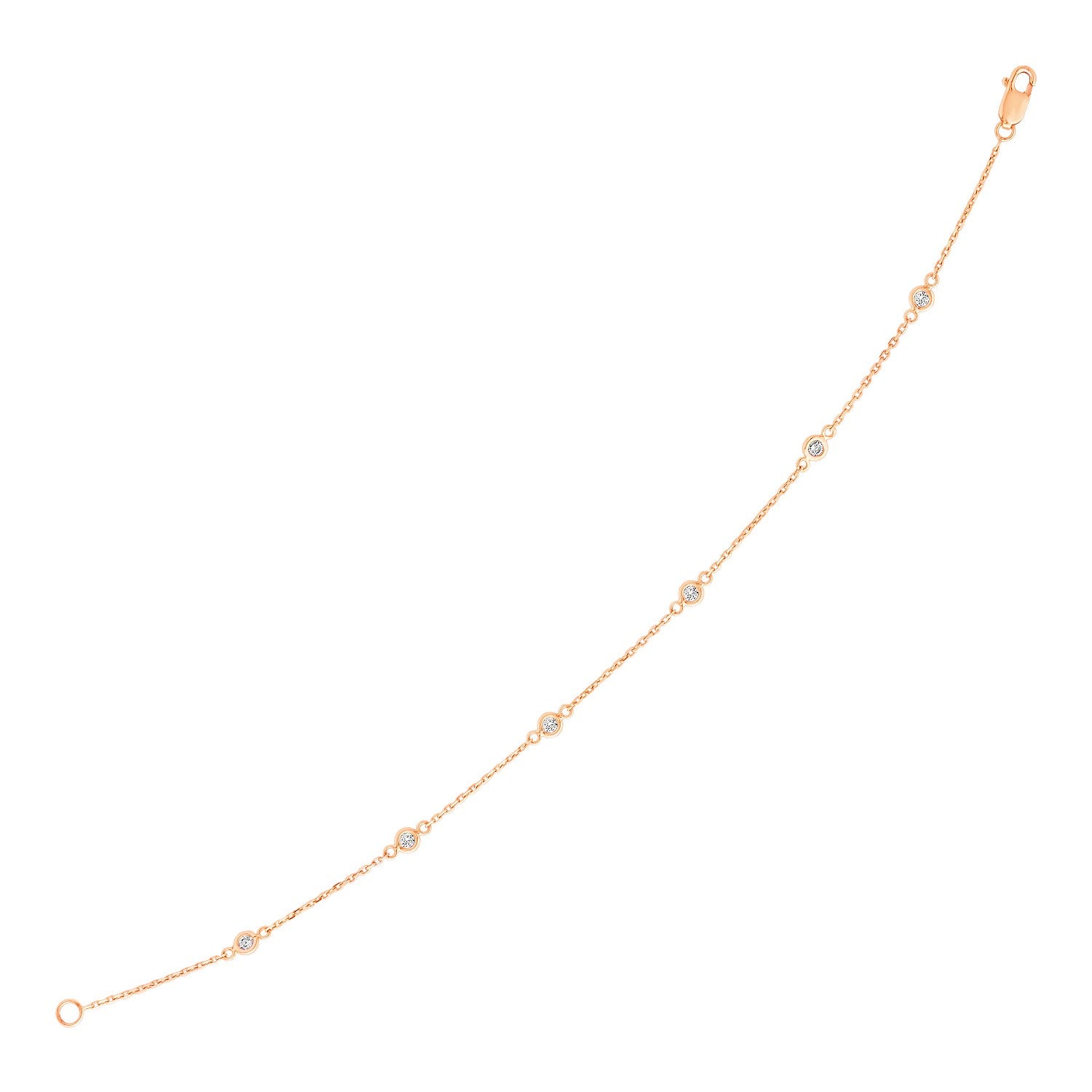 Rose Gold 14k 7 inch Women's Fancy Bracelet with Diamond Stations