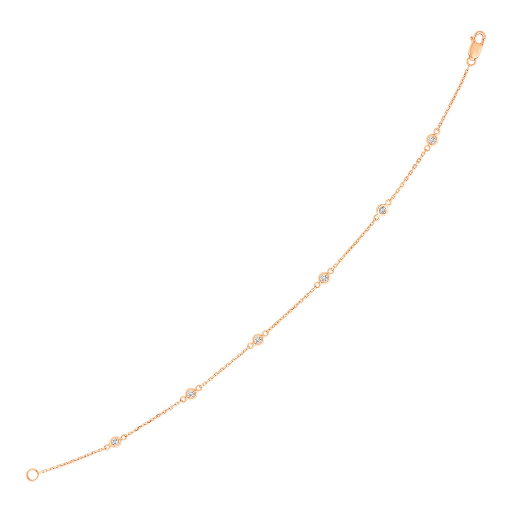 Rose Gold 14k 7 inch Women's Fancy Bracelet with Diamond Stations