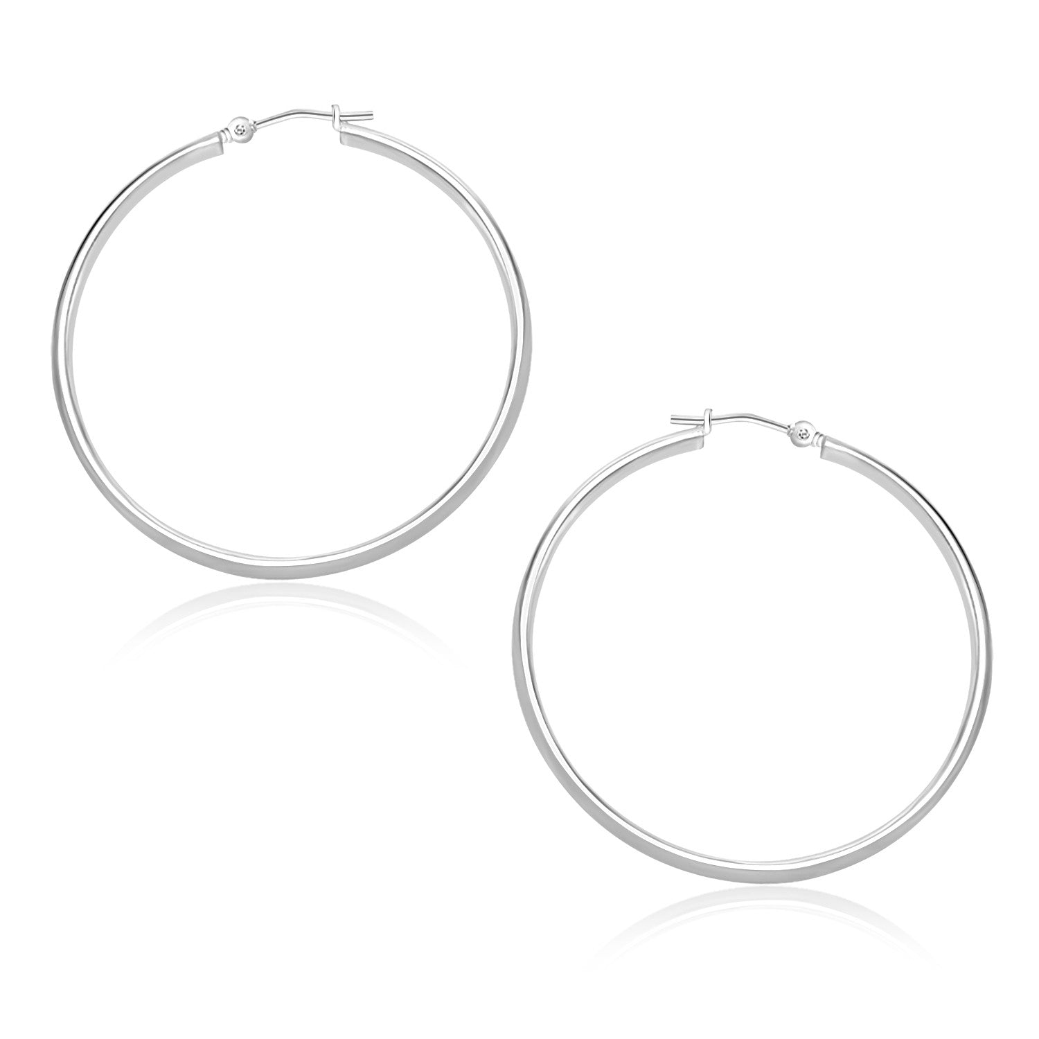 White Gold 14k 30mm Polished Hoop Earrings with Snap Lock Backing