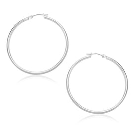 White Gold 14k 30mm Polished Hoop Earrings with Snap Lock Backing