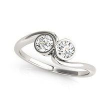 Load image into Gallery viewer, White Gold 14k Bezel Set Curved Band Two Stone Diamond Ring