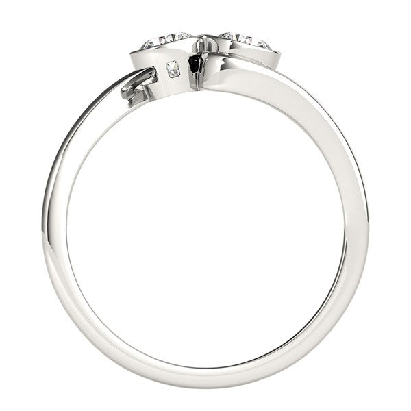 White Gold 14k Bezel Set Curved Band Two Stone Diamond Ring