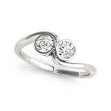 White Gold 14k Bezel Set Curved Band Two Stone Diamond Ring