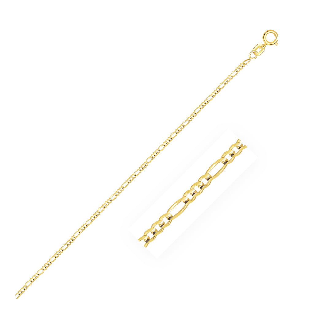 Yellow Gold 14k 1.3mm Solid Lobster Claw Figaro Chain