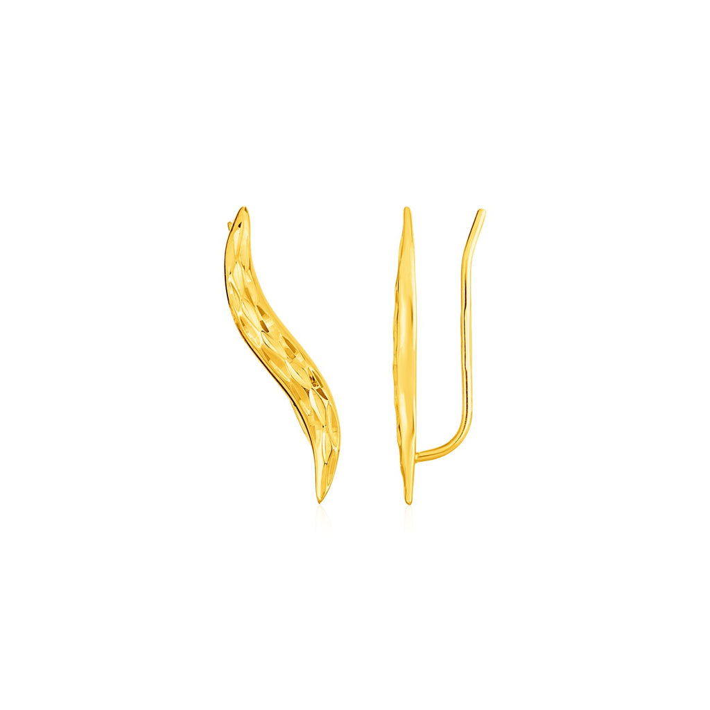 Yellow Gold 14k Classic Leaf Climber Textured Earrings