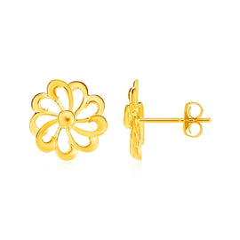 Yellow Gold 14k Post Earrings with Flowers in Pushback Clasps
