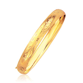 Yellow Gold 14k 8.0mm Classic Floral Carved Bangle