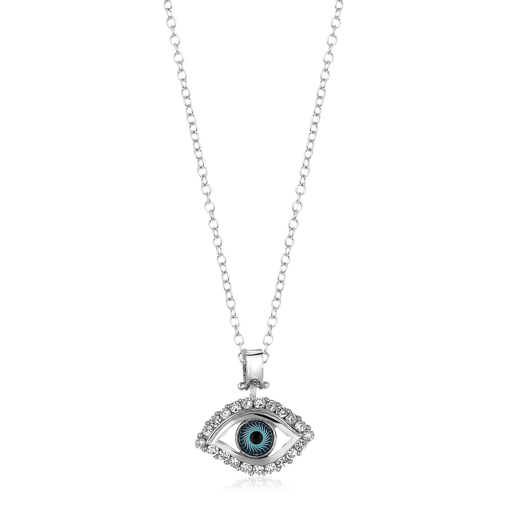 Sterling Silver Evil Eye Pendant with Cubic Zirconias & Lobster Clasp
