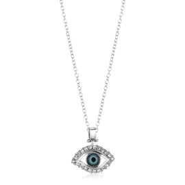 Sterling Silver Evil Eye Pendant with Cubic Zirconias & Lobster Clasp
