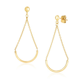 Yellow Gold 14k Curved Chain Drop Earrings