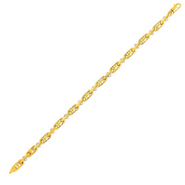 Two-Toned Yellow and White Gold 14k Women's Link Bracelet with Beads