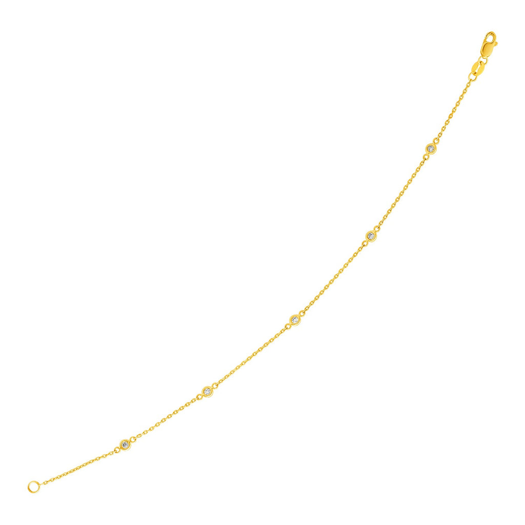Yellow Gold 14k 7 inch Women's Fancy Bracelet with Petite Diamond Stations