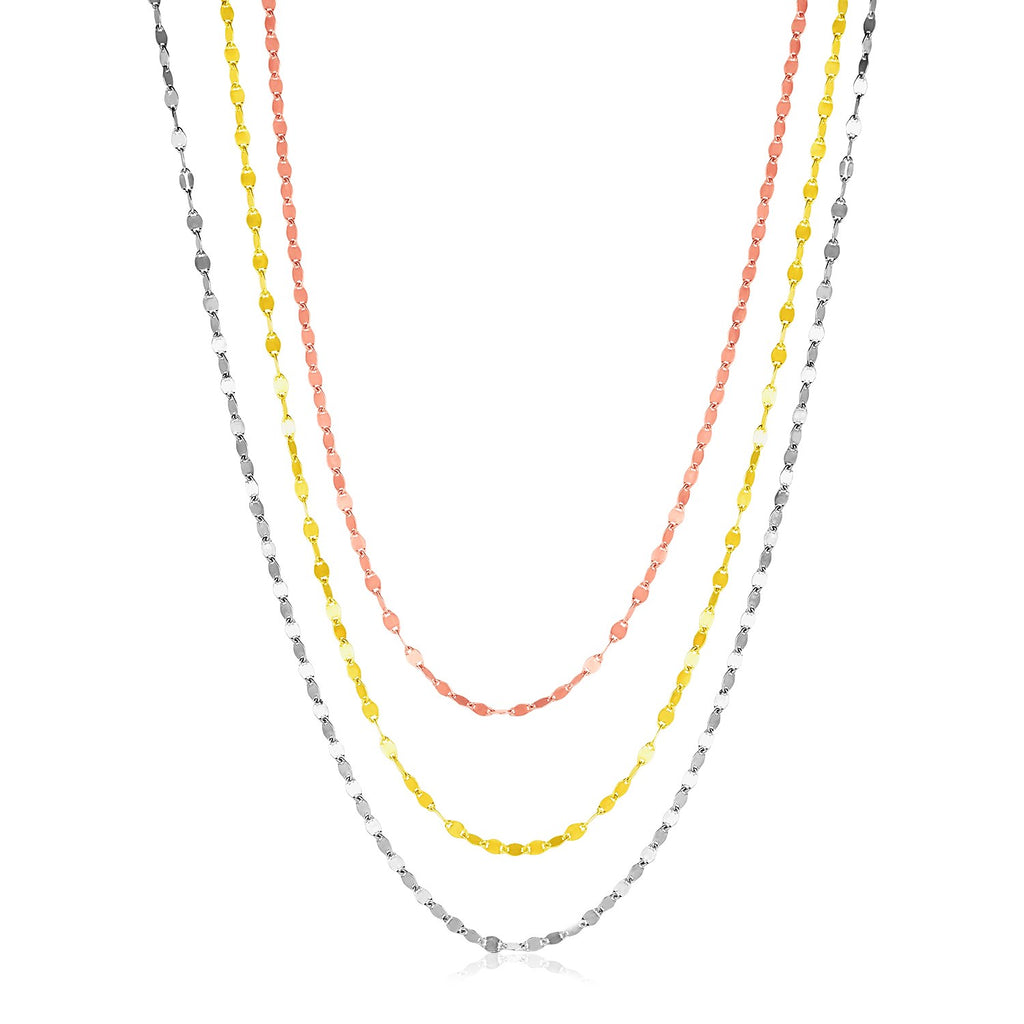 Sterling Silver Women's Three Toned Three Strand Polished Chain Necklace