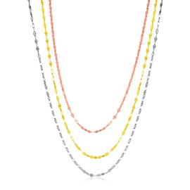 Sterling Silver Women's Three Toned Three Strand Polished Chain Necklace