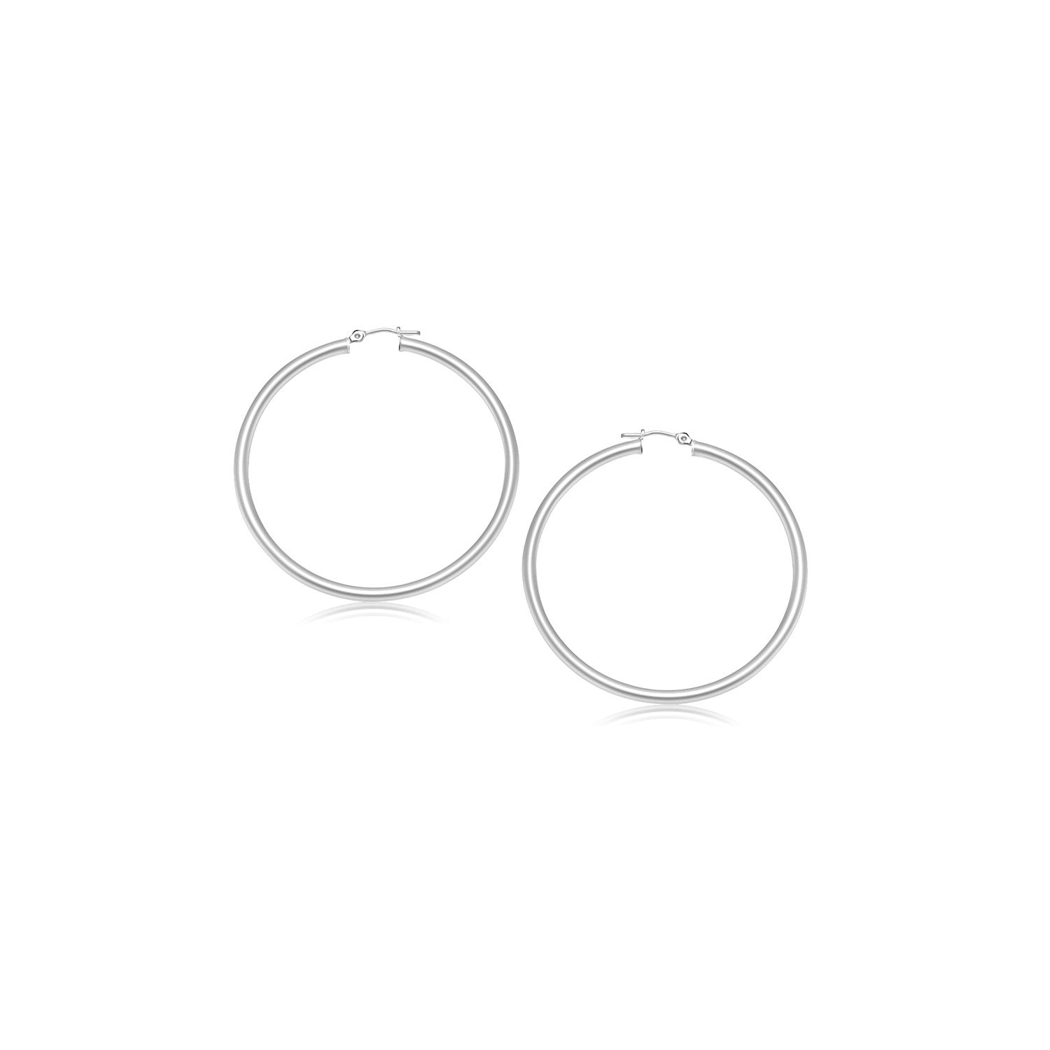 White Gold 14k 15 mm Polished Hoop Earrings with Snap Lock Backing