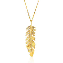 Load image into Gallery viewer, 14k Yellow Gold with Textured Feather Pendant