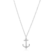 Load image into Gallery viewer, Sterling Silver Anchor Necklace with Cubic Zirconias