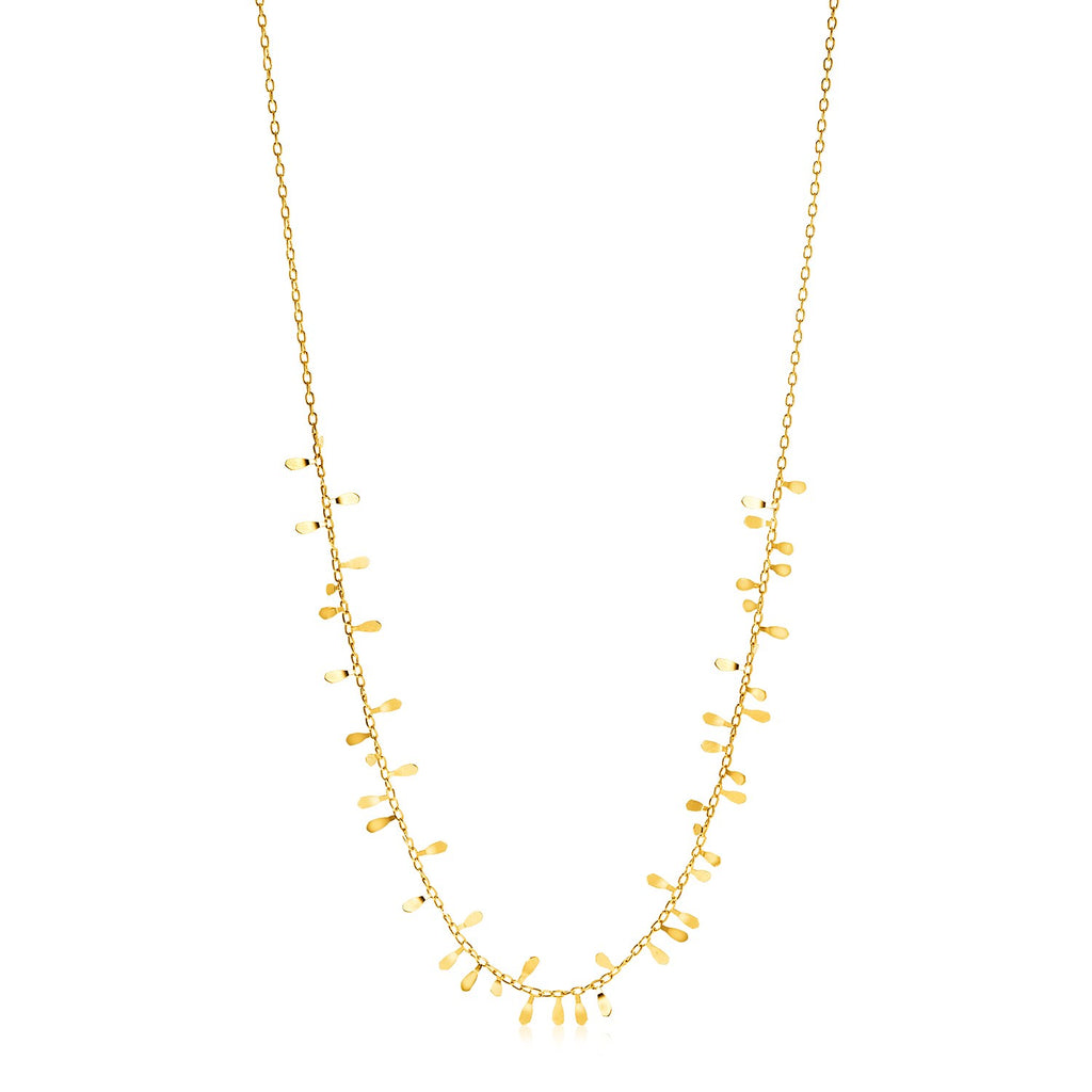 Yellow Gold 14k Women's Link Necklace with Polished Leaf Motifs