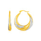 Two Toned Gold 14k Pave Textured Hoop Earrings in Hinged Snap Back