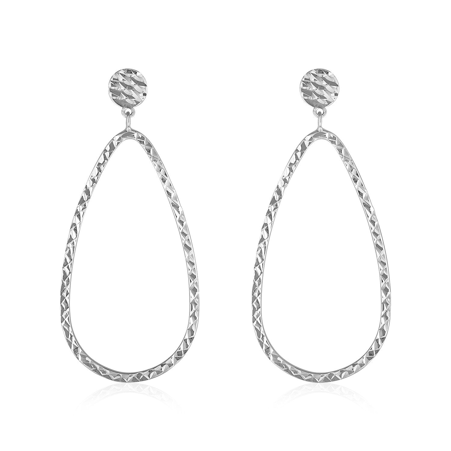 White Gold 14k Textured Teardrop Motif Post Earrings with Pushback Clasps