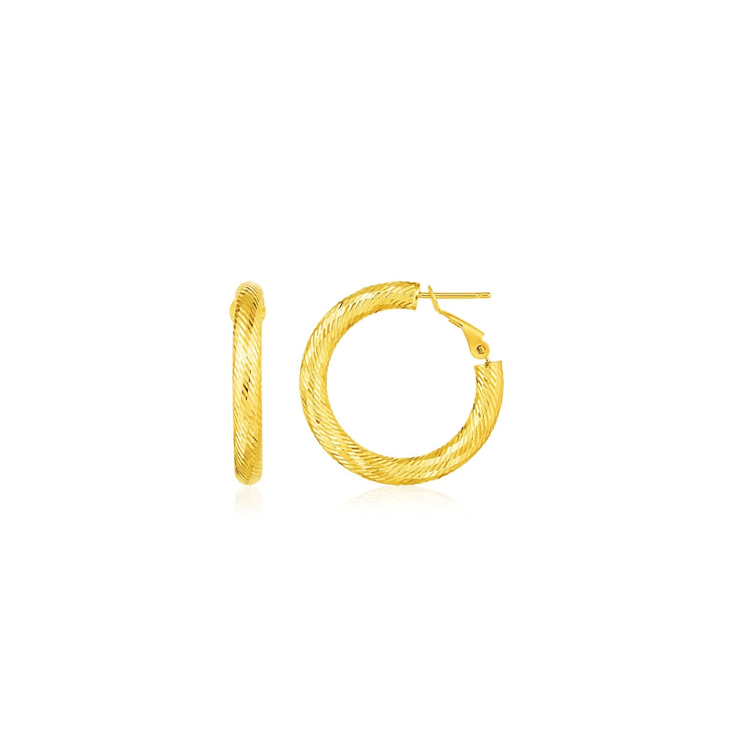Yellow Gold 14k Small Textured Round Hoop Earrings with Snap Lock