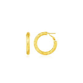 Yellow Gold 14k Small Textured Round Hoop Earrings with Snap Lock