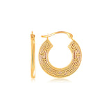 Yellow Gold 14k Greek Key Small Hoop Earrings with Snap Lock for Any Ocassions