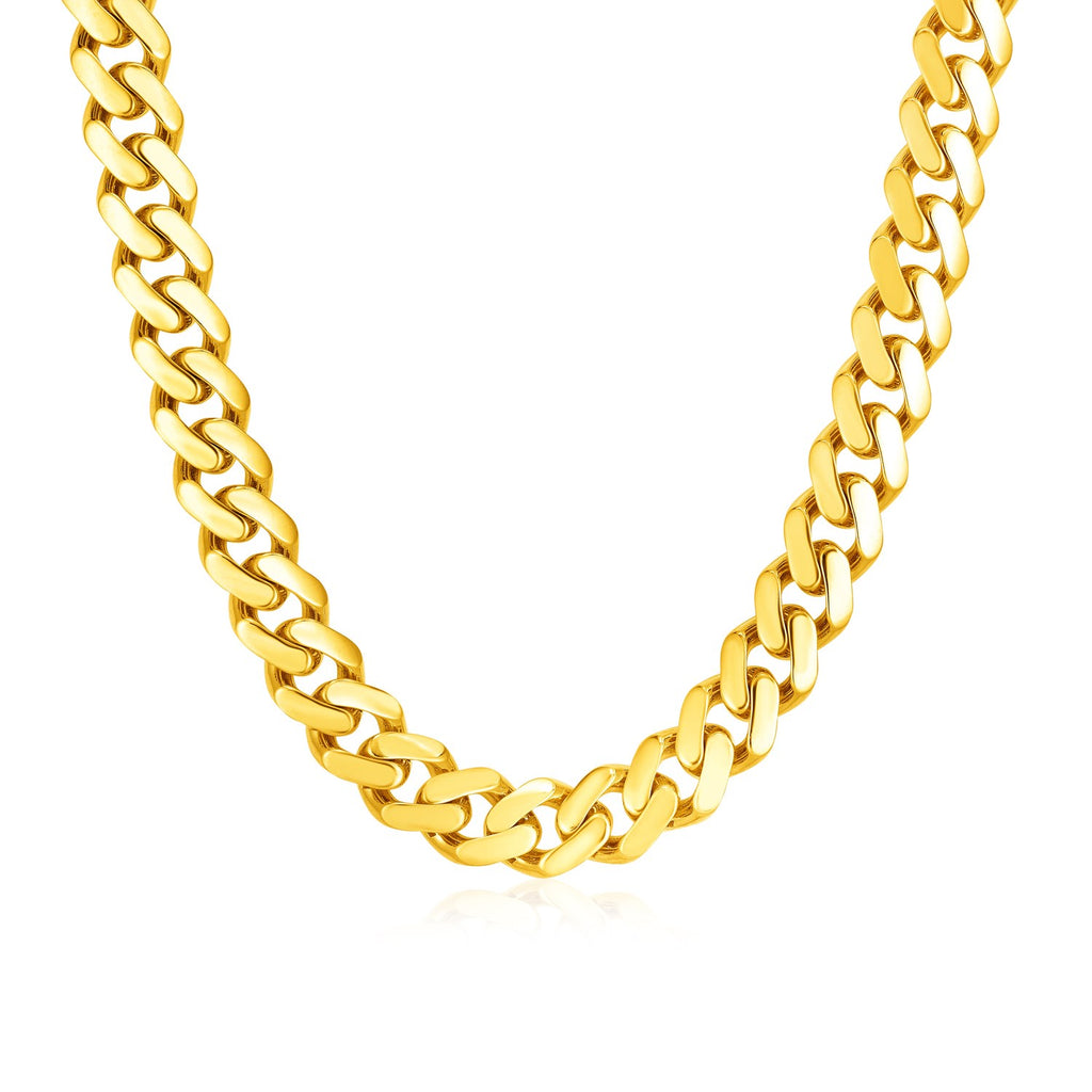 Yellow Gold 14k Polished Miami Cuban Women's Chain Necklace for Any Ocassions