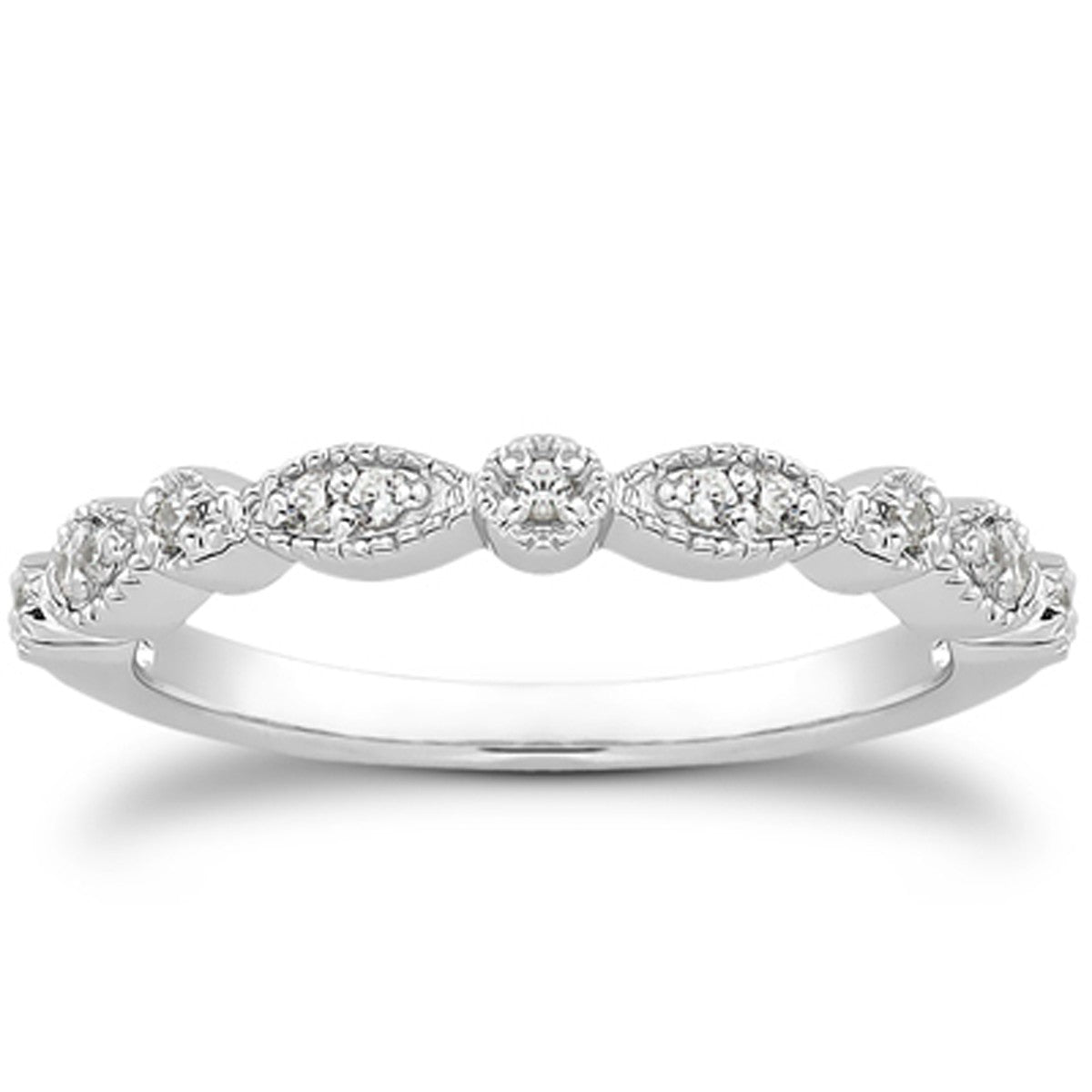 White Gold 14k Vintage Look Fancy Pave Milgrain Diamond Wedding Ring