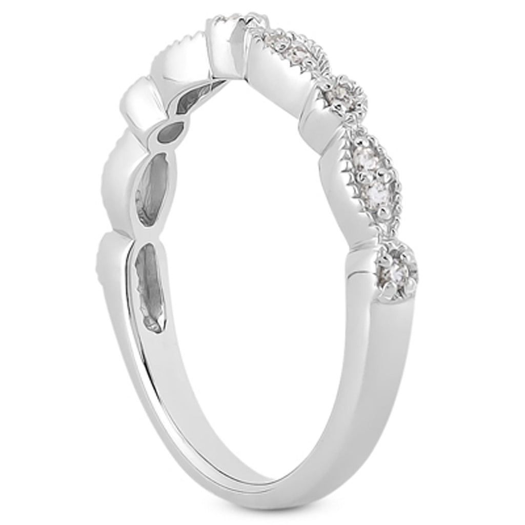 White Gold 14k Vintage Look Fancy Pave Milgrain Diamond Wedding Ring