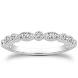White Gold 14k Vintage Look Fancy Pave Milgrain Diamond Wedding Ring