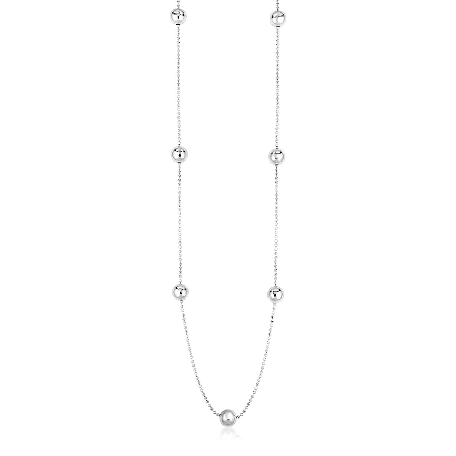 Sterling Silver Station Women's Fancy Necklace with Large Polished Beads