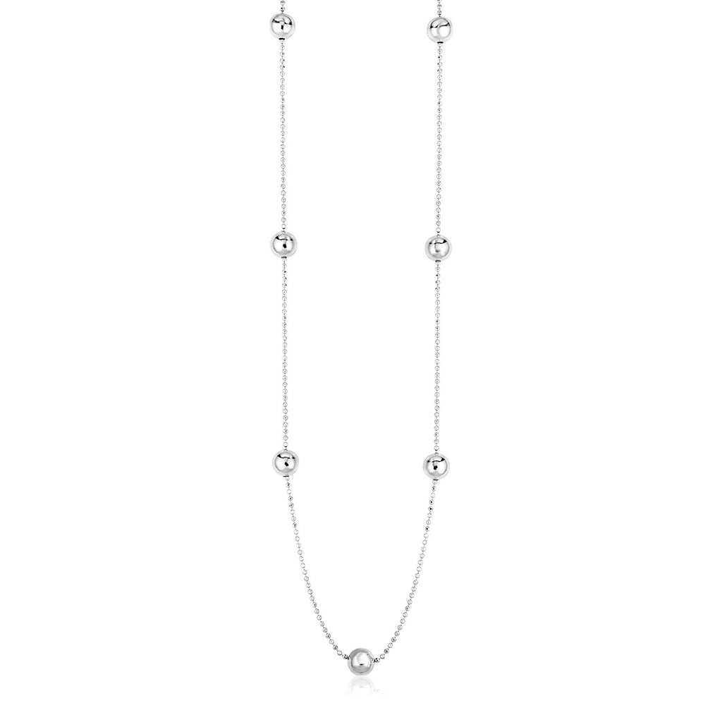 Sterling Silver Station Women's Fancy Necklace with Large Polished Beads