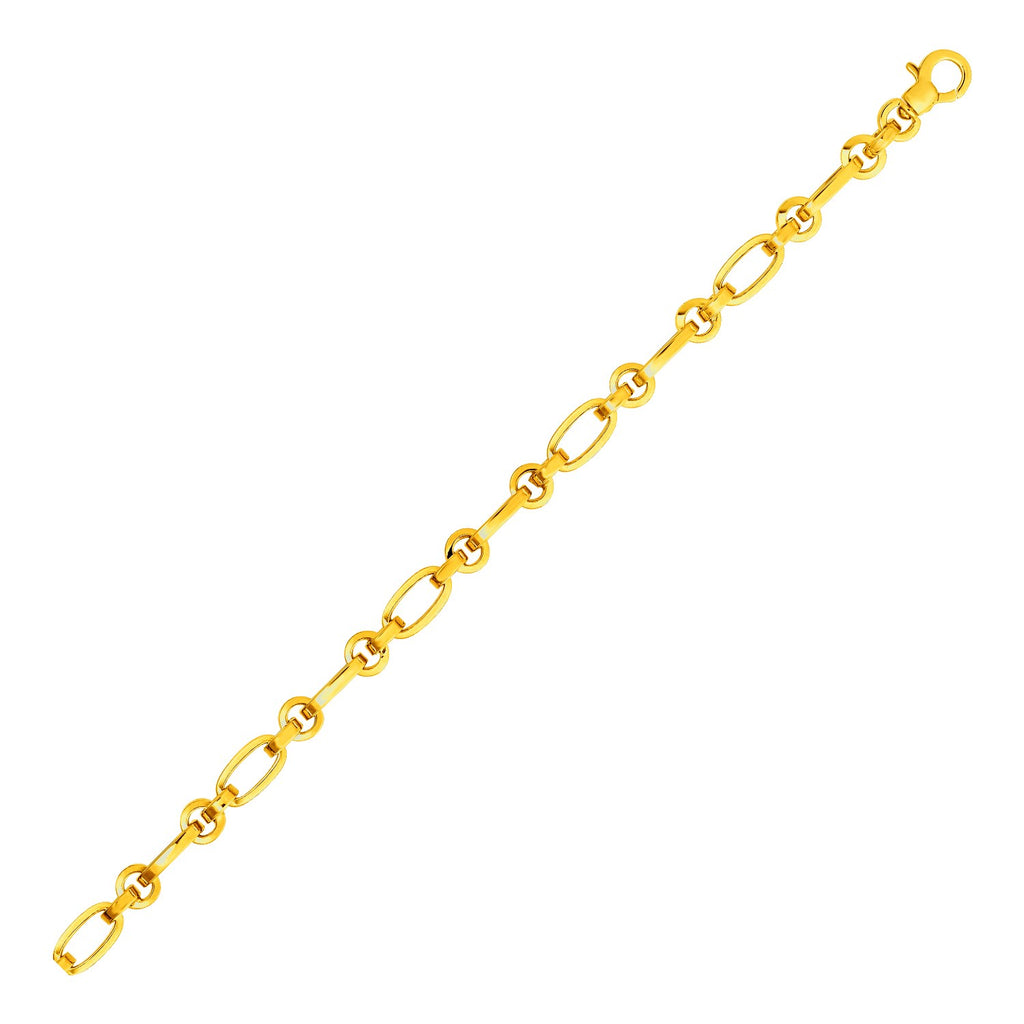 Yellow Gold 14k Women's Fancy Bracelet with Alternating Round and Oval Links