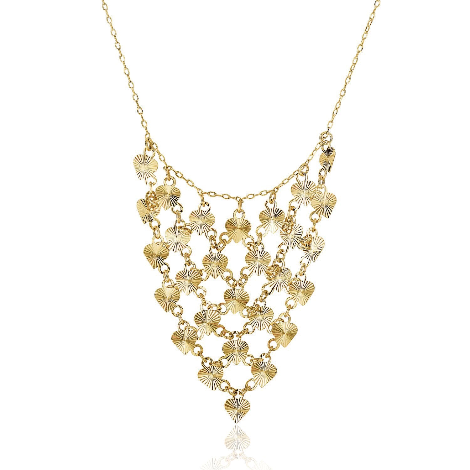 Yellow Gold 14k Bib Style Textured Hearts Women's Necklaces